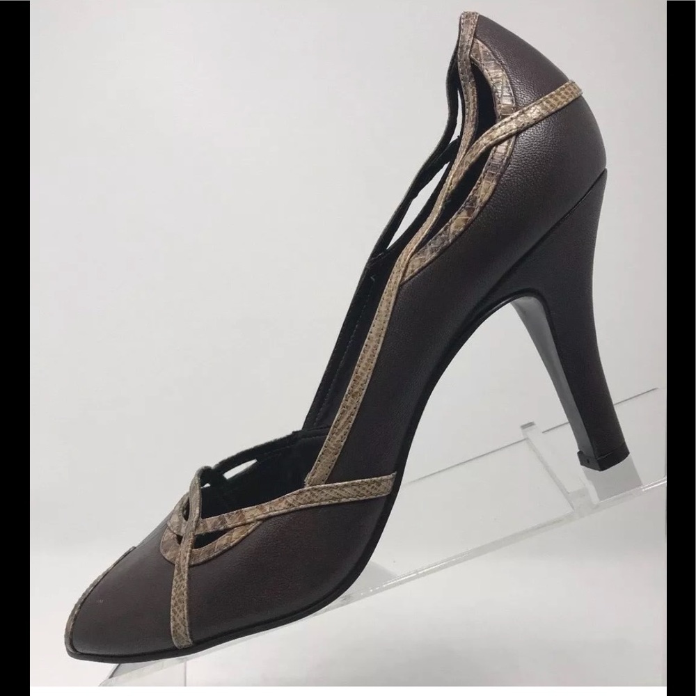 BCBGirls Brown Leather Peep Toe Heels